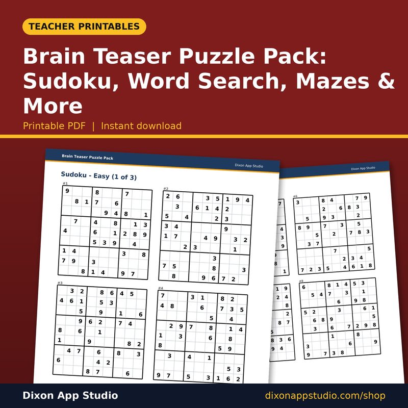 Brain Teaser Puzzle Pack: Sudoku, Word Search, Mazes & More preview