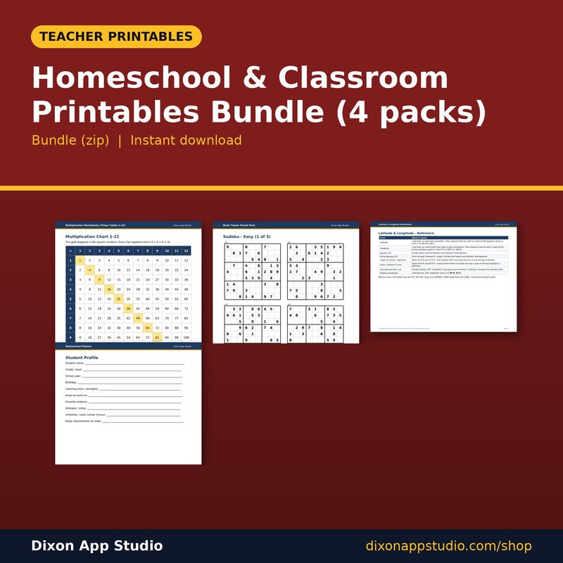 Homeschool & Classroom Printables Bundle (4 packs) preview