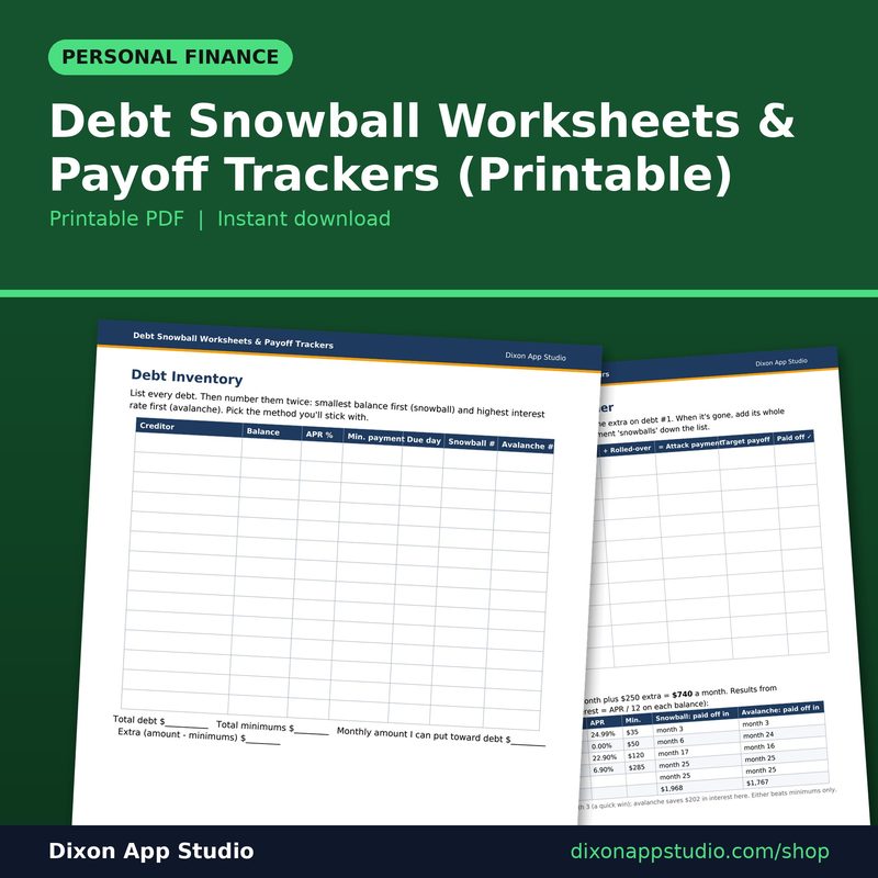 Debt Snowball Worksheets & Payoff Trackers (Printable) preview