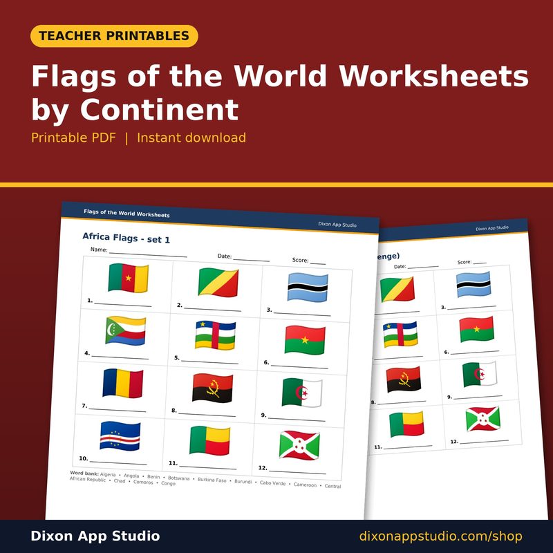 Flags of the World Worksheets by Continent preview