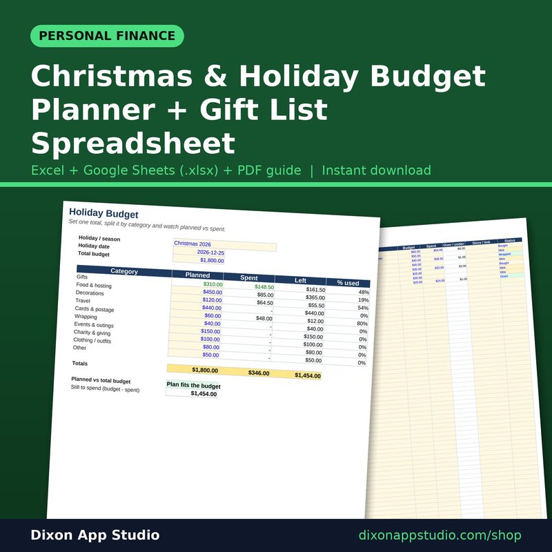 Christmas & Holiday Budget Planner + Gift List Spreadsheet preview