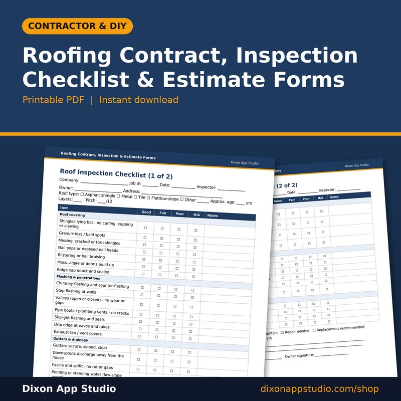 Roofing Contract, Inspection Checklist & Estimate Forms preview